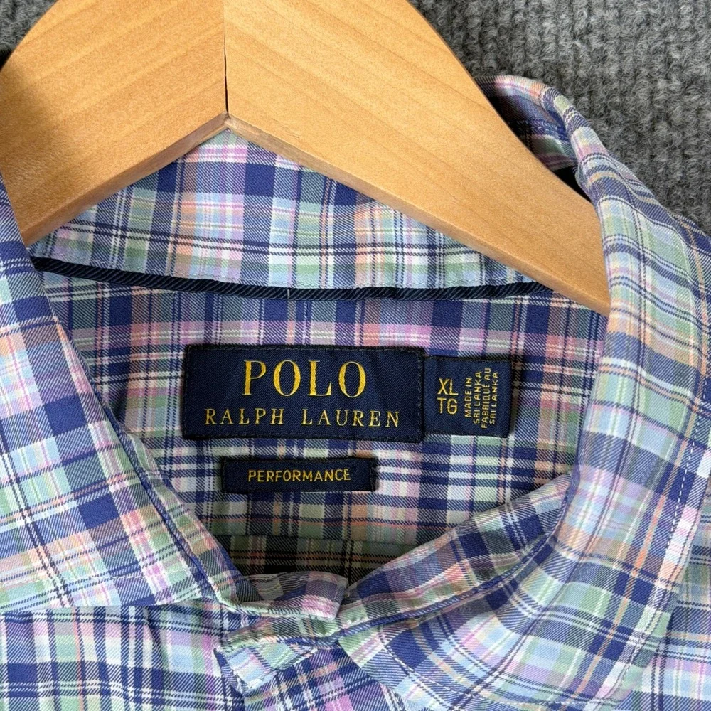 Polo Ralph Lauren Performance Shirt Mens XL Madras Plaid Long Sleeve Button Up